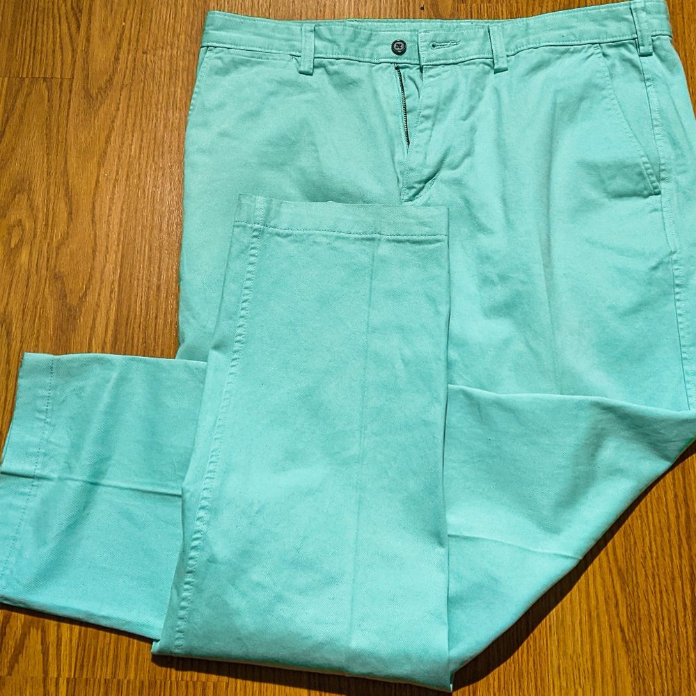 Lands End flat front comfort first chinos,  bay green, mens 34/30.5